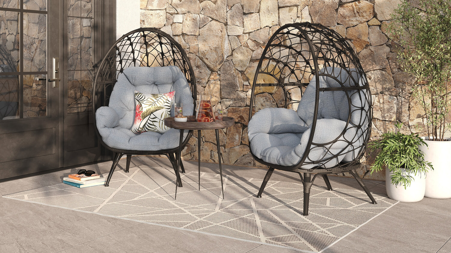 Kort Coco Outdoor Patio Egg Chair Hand-Woven Resin Wicker