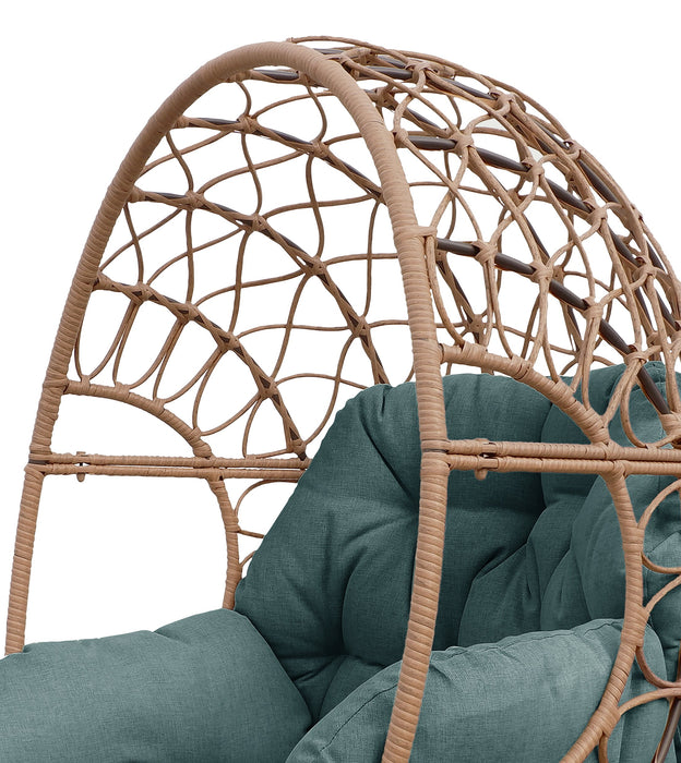 Kort & Co. Coco Outdoor Patio Egg Chair - Hand-Woven Resin Wicker, UV & Weather Resistant - Natural/Green