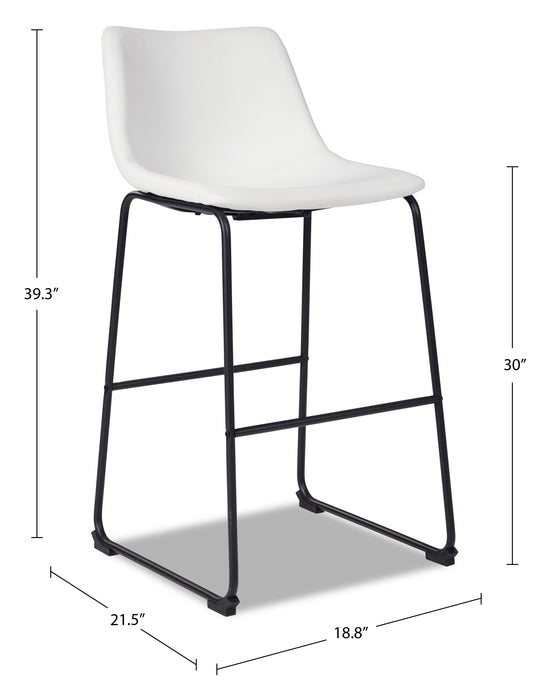 Cole Barstool with Vegan Leather Fabric, 30\"H, Metal - White