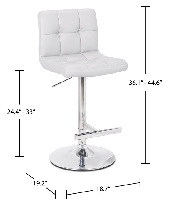 Cruz Barstool with Swivel & Adjustable Seat, Vegan Leather Fabric, 24-33\"H, Metal - White