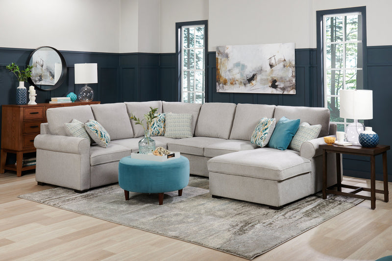 Made in Canada Customizable Sofa Lab The Curve 31\" Velvet Fabric Ottoman - Sea Blue