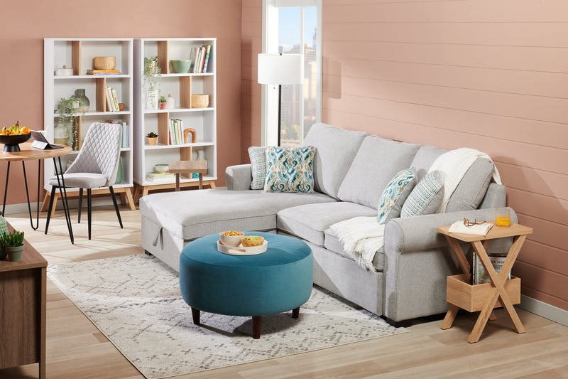 Made in Canada Customizable Sofa Lab The Curve 31\" Velvet Fabric Ottoman - Sea Blue