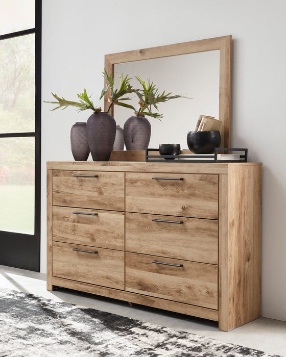 Derekson 6pc Bedroom Set with Panel Bed, Dresser, Mirror & Nightstand, Natural - King Size