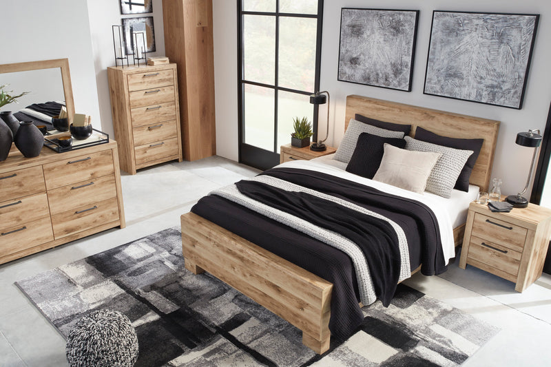 Derekson 6pc Bedroom Set with Panel Bed, Dresser, Mirror & Nightstand, Natural - King Size