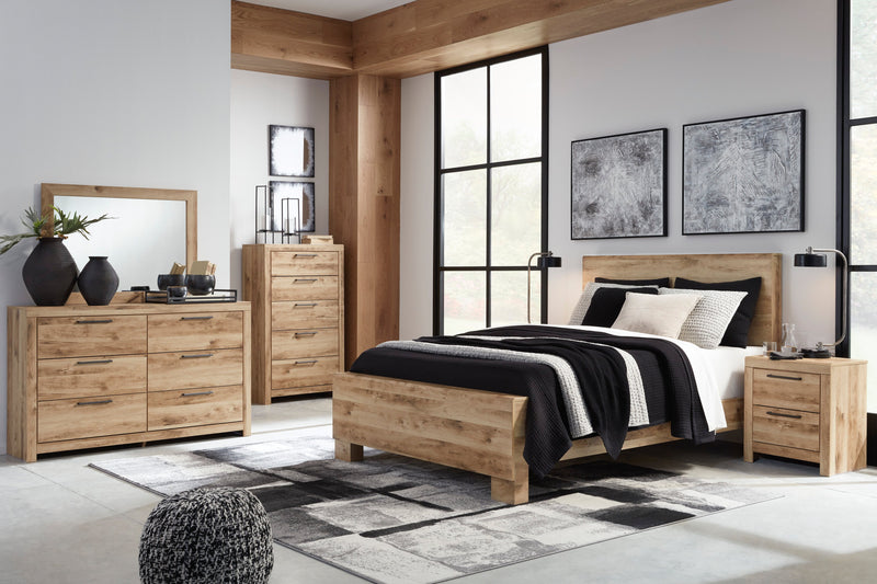 Derekson 6pc Bedroom Set with Panel Bed, Dresser, Mirror & Nightstand, Natural - King Size