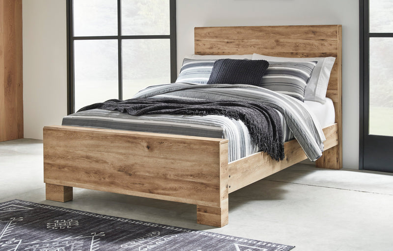 Derekson 5pc Bedroom Set with Panel Bed, Dresser & Mirror, Natural - Queen Size