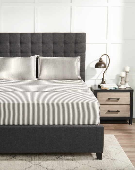 Striped 4-Piece King Cotton Sheet Set - Dark Grey