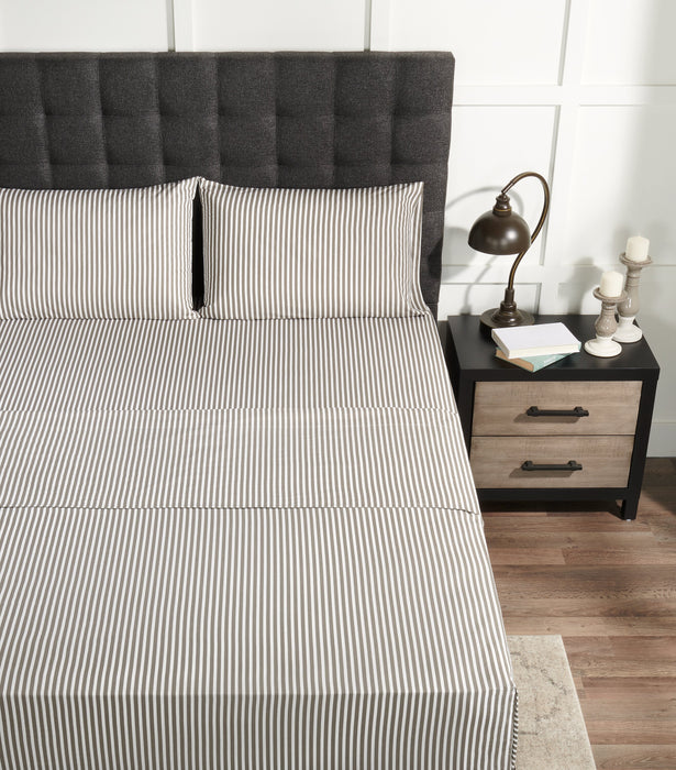 Striped 4-Piece King Cotton Sheet Set - Dark Grey