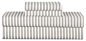Striped 3-Piece Twin Cotton Sheet Set - Dark Grey