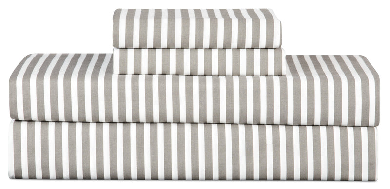 Striped 4-Piece King Cotton Sheet Set - Dark Grey