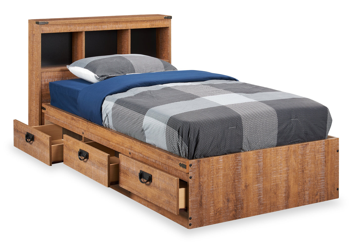 Driftwood Mates Bed with Bookcase Headboard Set for Kids, Brown