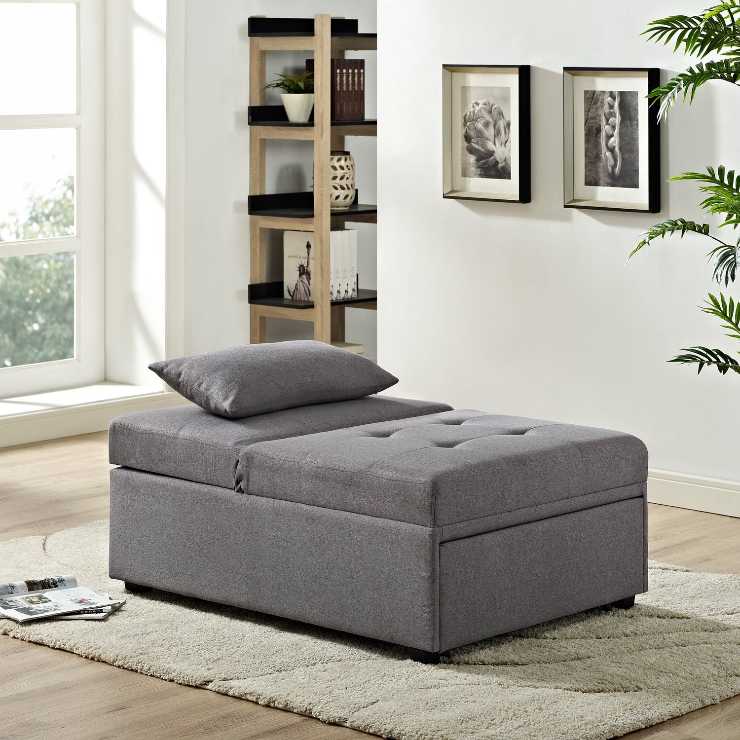 Dune Fabric Convertible Sleeper Chair with Tufted Cushions