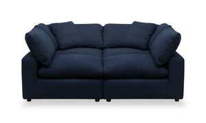 Eclipse Modular 4-Piece Linen-Look Fabric Pit Sofa Sectional with Reversible Feather Down Cushions - Navy Blue