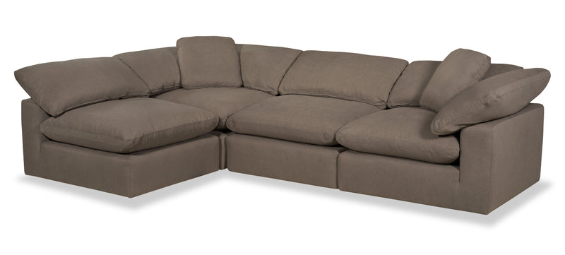 Eclipse Modular 4-Piece Linen-Look Fabric Pit Sofa Sectional with Reversible Feather Down Cushions - Slate Grey