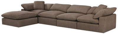 Eclipse Modular 5-Piece Linen-Look Fabric Sectional with Ottoman and Reversible Feather Down Cushions - Slate Grey | Sofa sectionnel modulaire Eclipse 5 pièces en tissu d’apparence lin avec pouf et coussins réversibles en duvet et plumes - gris ardoise
