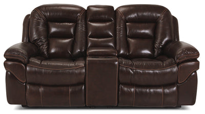 Leo 78" Genuine Leather Power Reclining Loveseat with Storage Console - Walnut Brown | Causeuse à inclinaison électrique Leo de 78 po en cuir véritable avec console de rangement - brun noyer