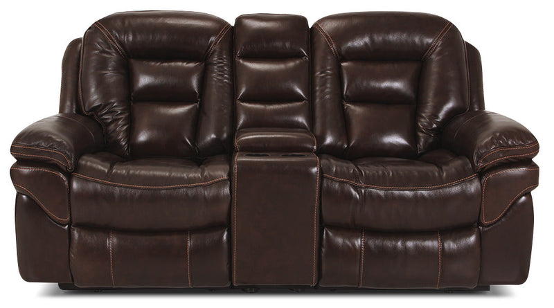 Leo 78\" Genuine Leather Power Reclining Loveseat with Storage Console - Walnut Brown