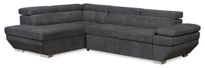 Element 2-Piece Left-Facing Linen-Look Fabric Sectional with Adjustable Headrests and USB Port - Black