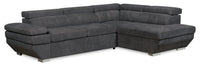 Element 2-Piece Right-Facing Linen-Look Fabric Sectional with Adjustable Headrests and USB Port - Black 