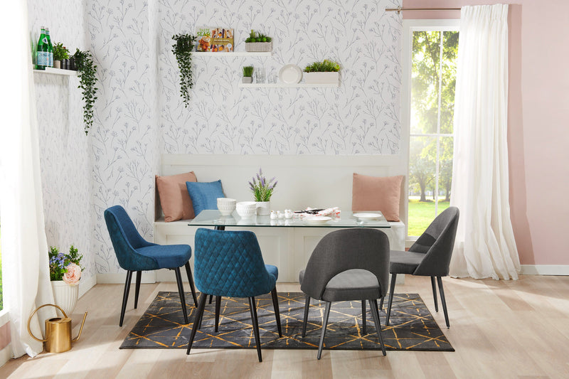 Elijah Dining Chair with Linen-Look Fabric, Metal - Grey