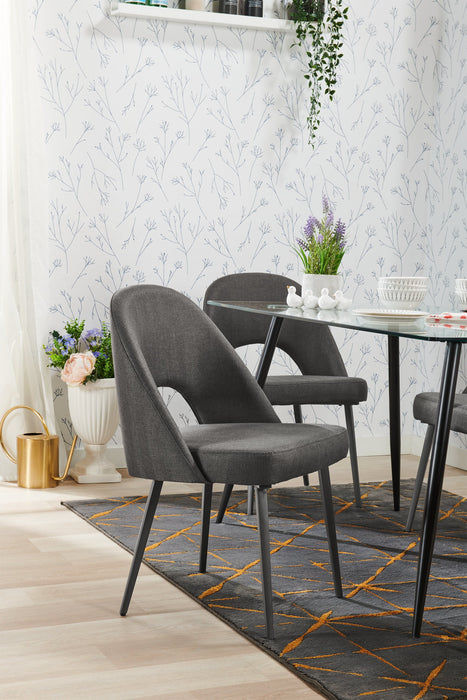 Elijah Dining Chair with Linen-Look Fabric, Metal - Grey
