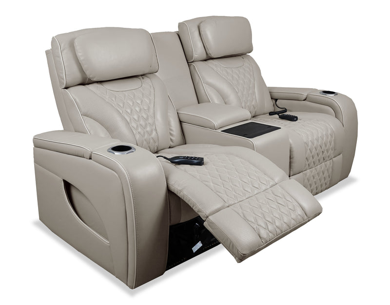 Elite 74\" Genuine Leather Massage Power Reclining Loveseat with Immersive Audio and Power Headrests - Putty
