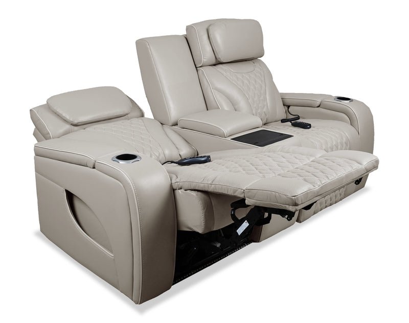 Elite 74\" Genuine Leather Massage Power Reclining Loveseat with Immersive Audio and Power Headrests - Putty