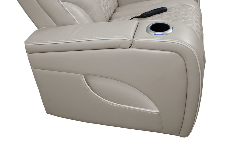 Elite 74\" Genuine Leather Massage Power Reclining Loveseat with Immersive Audio and Power Headrests - Putty