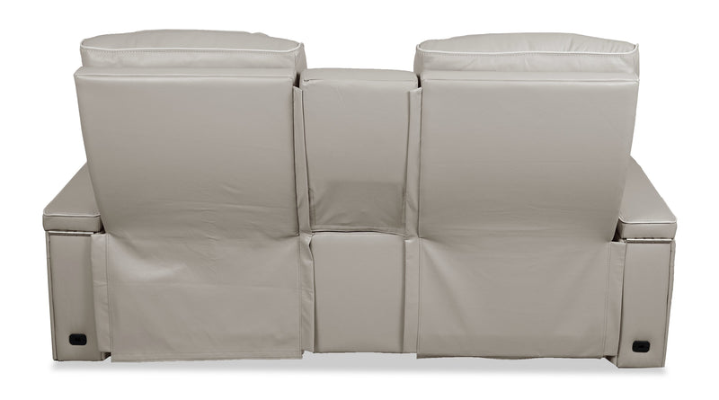 Elite 74\" Genuine Leather Massage Power Reclining Loveseat with Immersive Audio and Power Headrests - Putty