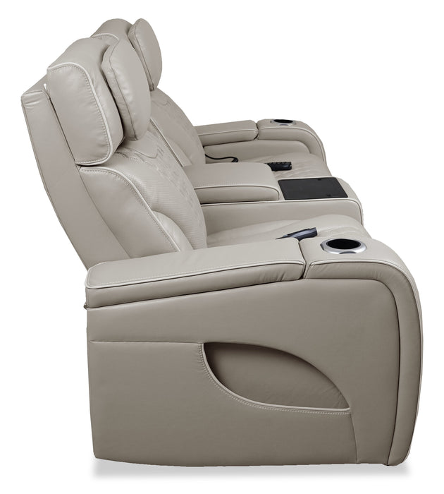 Elite 74\" Genuine Leather Massage Power Reclining Loveseat with Immersive Audio and Power Headrests - Putty