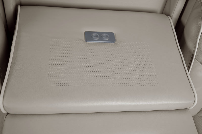 Elite 86\" Genuine Leather Massage Power Reclining Sofa with Immersive Audio and Power Headrests - Putty