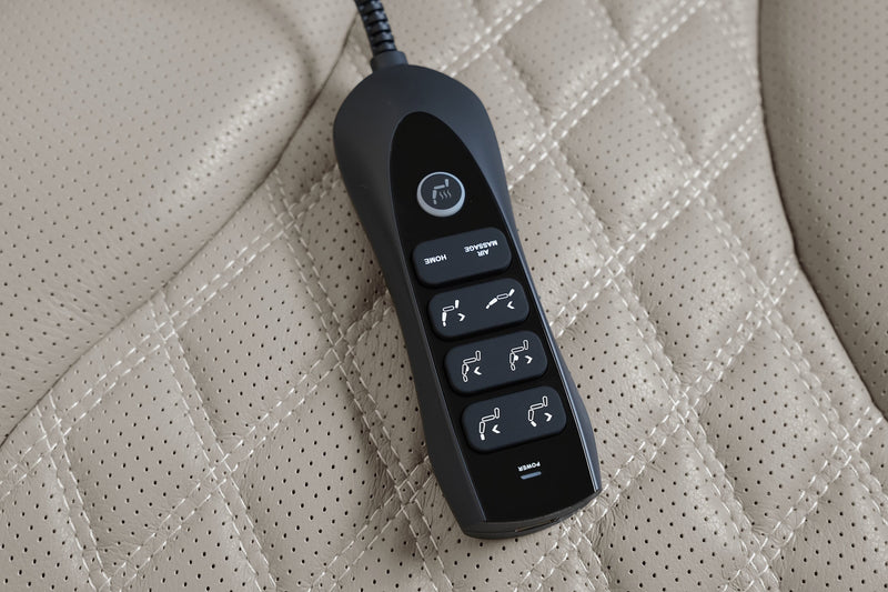 Elite 86\" Genuine Leather Massage Power Reclining Sofa with Immersive Audio and Power Headrests - Putty