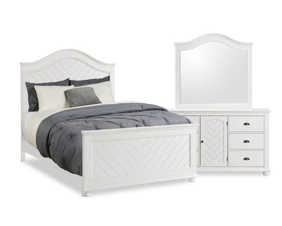 Ella 5pc Bedroom Set with Panel Bed, Dresser & Mirror, White  - Full Size | Ensemble de chambre à coucher Ella 5 pièces blanc avec lit à panneaux, commode et miroir - format lit double