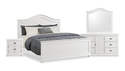Ella 6pc Bedroom Set with Panel Bed, Dresser, Mirror & Nightstand, White - King Size | Ensemble de chambre à coucher Ella 6 pièces blanc avec lit à panneaux, commode, miroir et table de nuit - format très grand lit