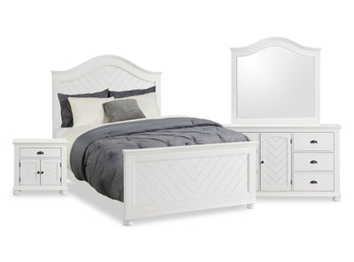 Ella 6pc Bedroom Set with Panel Bed, Dresser, Mirror & Nightstand, White - Queen Size | Ensemble de chambre à coucher Ella 6 pièces blanc avec lit à panneaux, commode, miroir et table de nuit - format grand lit