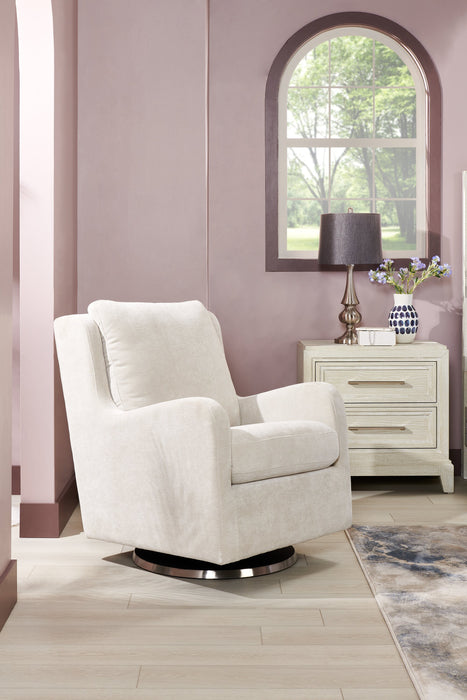 Ellie 29\" Linen-Look Fabric Swivel Glider Accent Chair with Wingback and Recessed Arms - Beige