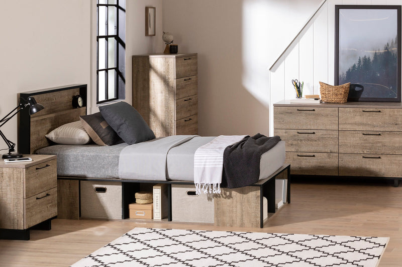 Everley Platform Bed 5pc Set with Panel Headboard, Chest & Nightstand, Two-Tone - Twin Size