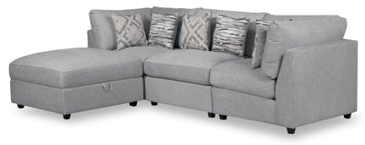 Scott Living Evolve Modular 4-Piece Linen-Look Fabric Sectional with Ottoman and Feather Down Cushions - Grey | Sofa sectionnel modulaire Evolve de Scott Living 4 pièces en tissu d’apparence lin avec pouf et coussins en duvet et plumes - gris