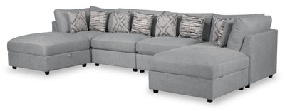 Scott Living Evolve Modular 6-Piece Linen-Look Fabric Sectional with Feather Down Cushions - Grey | Sofa sectionnel modulaire Evolve de Scott Living 6 pièces en tissu d’apparence lin avec coussins en duvet et plumes - gris
