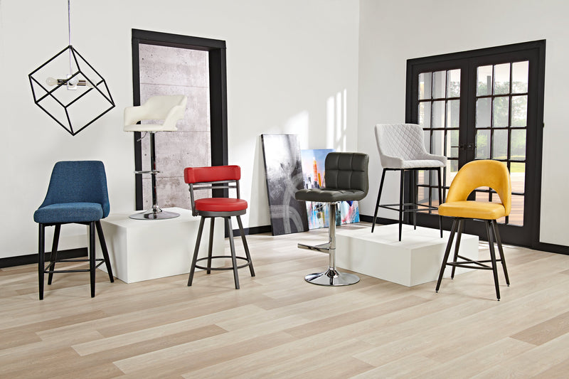 Finn Barstool with Swivel & Adjustable Seat, Vegan Leather Fabric, Metal - White