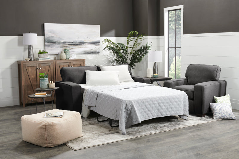 Made in Canada Fiona 58\" Chenille Fabric Twin-Size Sofa Bed with Track Arms - Grey