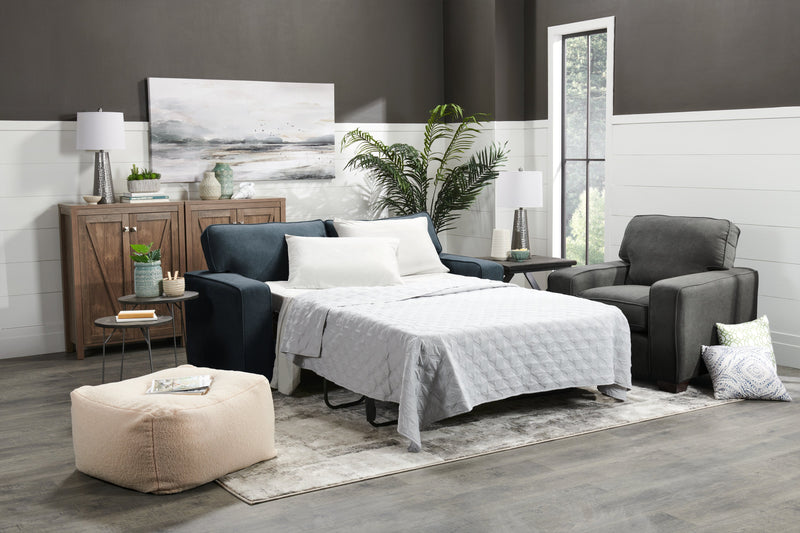Made in Canada Fiona 74\" Chenille Fabric Full-Size Sofa Bed with Track Arms - Navy Blue