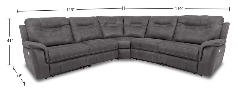 Floy 5-Piece Faux Suede Power Reclining Sectional with Power Headrests and USB Port - Grey