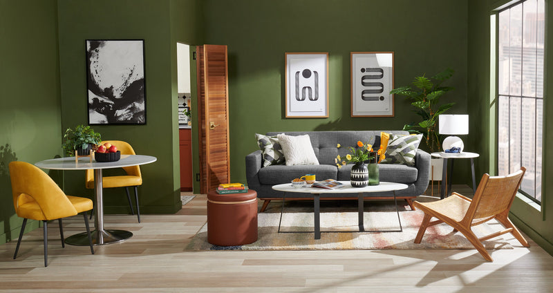 Kort & Co. Freeman 80” Linen-Look Fabric Condo Size Sofa with Wood Legs - Charcoal Grey
