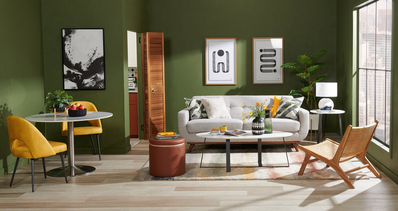 Kort & Co. Freeman 80” Linen-Look Fabric Condo Size Sofa with Wood Legs - Dove White