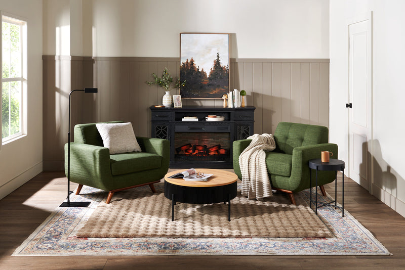 Kort & Co. Freeman 37\" Linen-Look Fabric Chair with Wood Legs and Tufted Back Cushion - Avocado Green