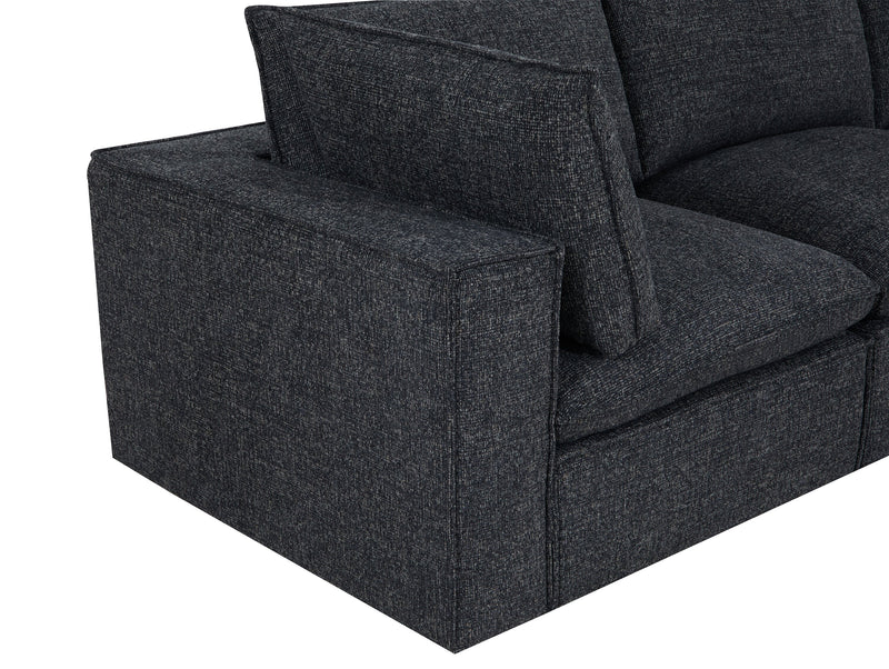 Fusion Modular 4-Piece Charcoal Grey Chenille Fabric Sectional with Feather Down Cushions and Ottoman