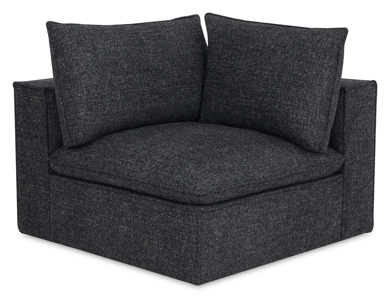 Fusion Modular 4-Piece Charcoal Grey Chenille Fabric Sectional with Feather Down Cushions and Ottoman