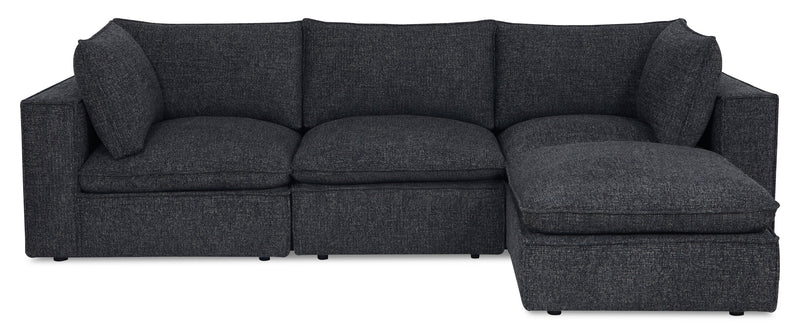 Fusion Modular 4-Piece Charcoal Grey Chenille Fabric Sectional with Feather Down Cushions and Ottoman