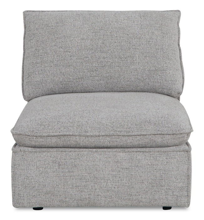 Fusion Modular 4-Piece Silver Grey Chenille Fabric Sectional with Feather Down Cushions and Ottoman